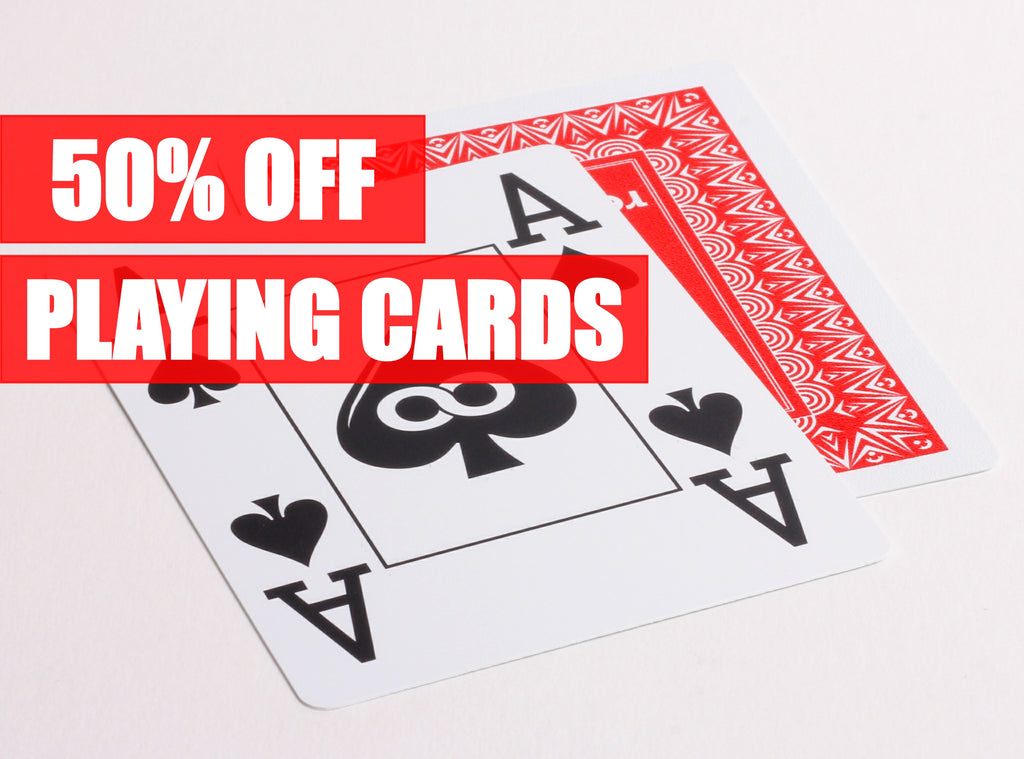 Get a GREAT deal on plastic casino quality playing cards with 50% when you buy 12 decks.